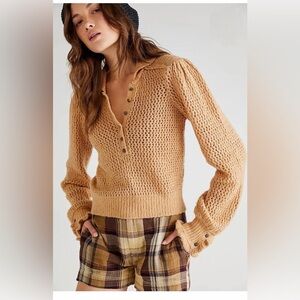 Free People Free-est Snowdrift Pullover Boucle Sweater Camel Tan Size Large